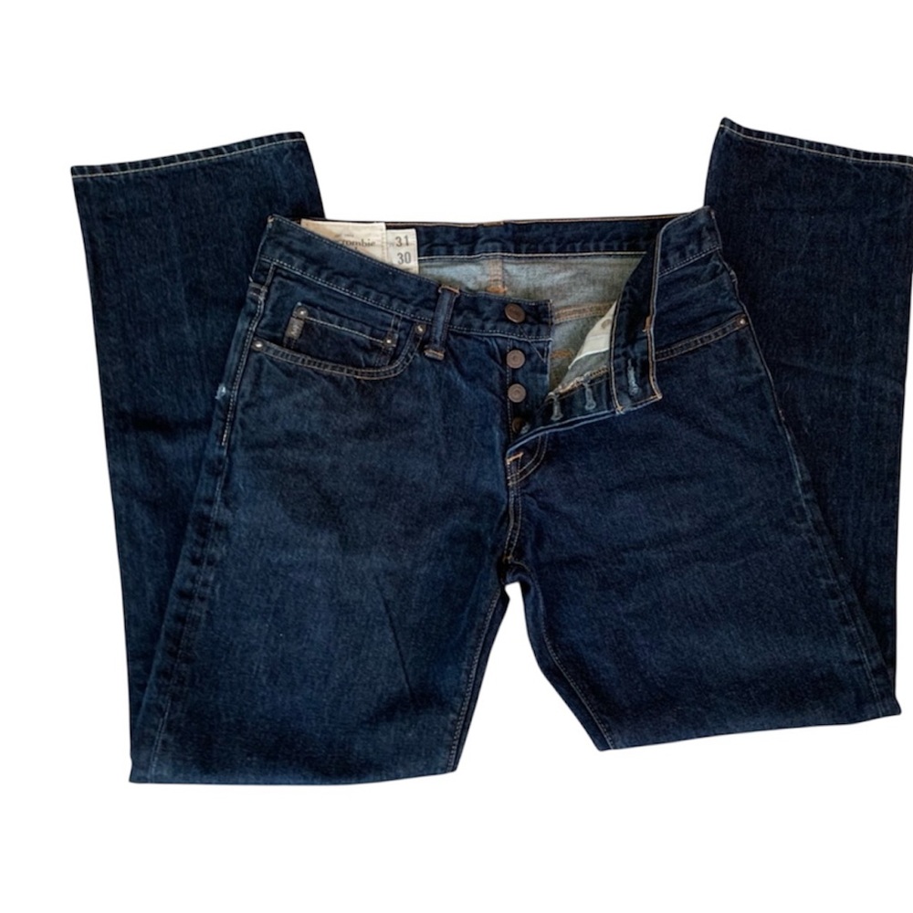 ABERCROMBIE & FITCH Jeans Mens Dark Wash Denim Slim Straight 31x30 Button Fly
